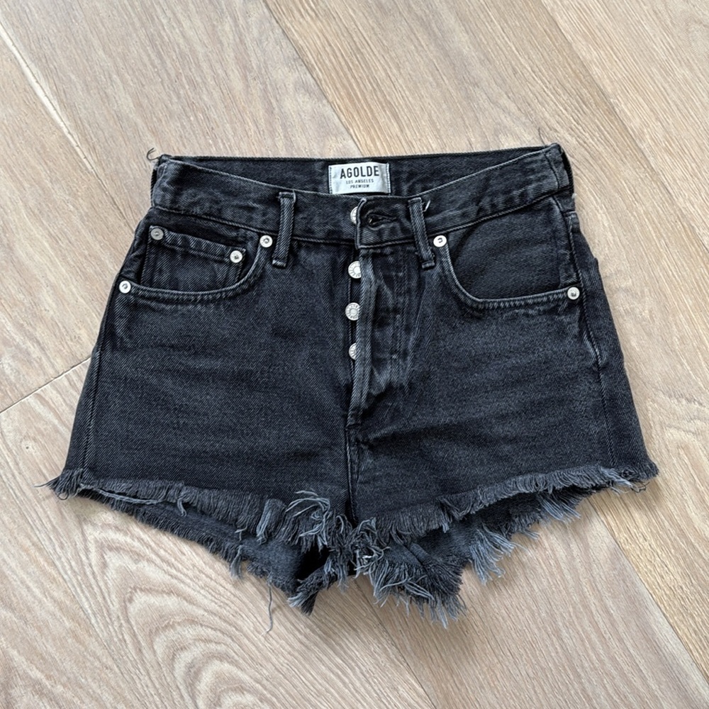 AGOLDE Parker Cutoff Black Denim Shorts 23